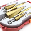6-Piece Titanium Step Drill Set, High Speed Reaming Pagoda Sawtooth Set, 3 Stage Drills, 3 Serrated Drill Bits For Sheet Metal With Aluminium Housing