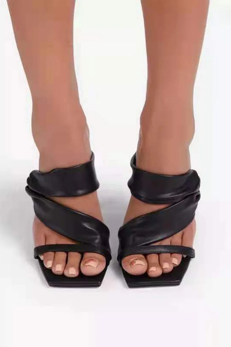 Party Solid Color Square Toe High Heeled Sandals 2024 - Xpluswear