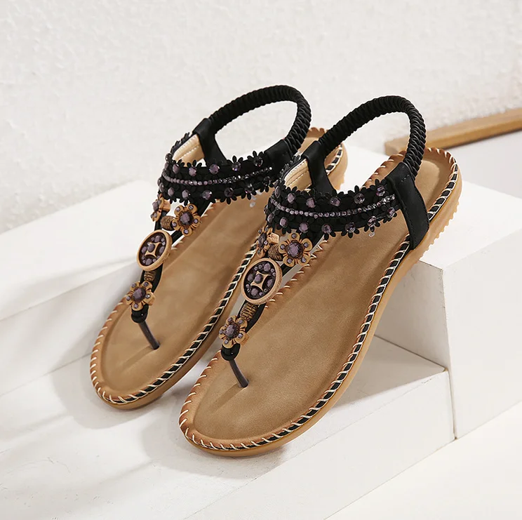 Ethnic Style Beaded Vintage Water Brick Sand With Toe Sandals 