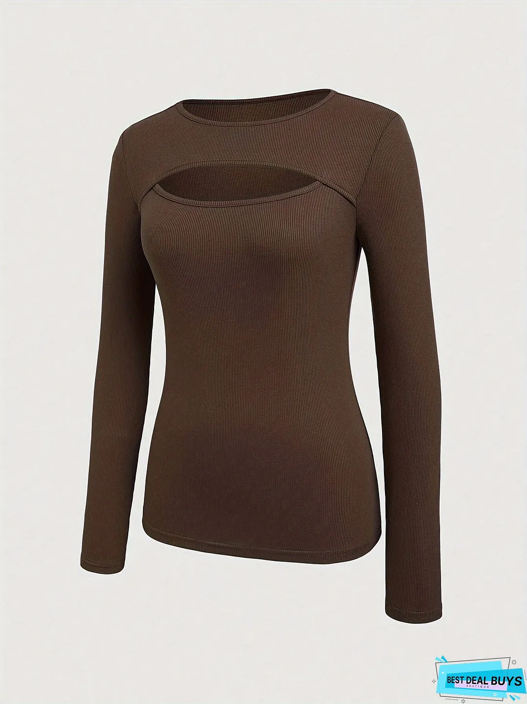 Cut Out Crew Neck T-Shirt, Casual Long Sleeve Slim Top For Spring & Fall, Women's Clothing