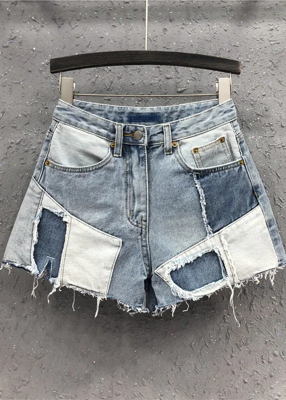 Novelty Blue Asymmetrical Patchwork High Waist Denim Shorts Summer