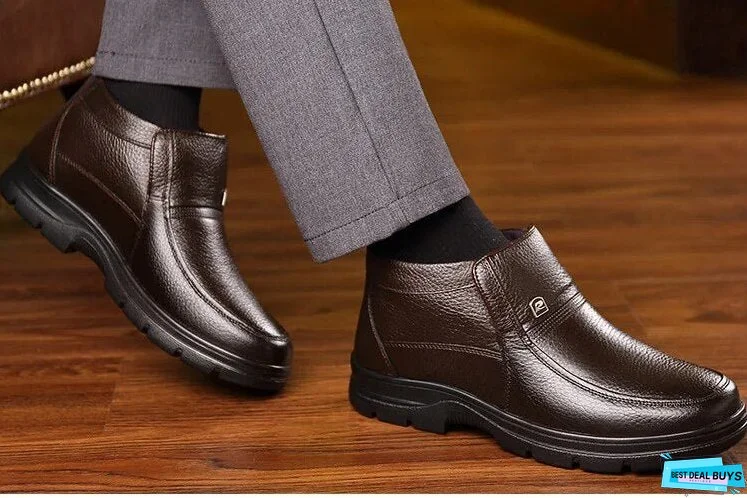 New Men's Leather Winter Boots White Sheepskin Boots Warm Casual Shoes Wool Blended Winter Boots Zapatos De Hombre