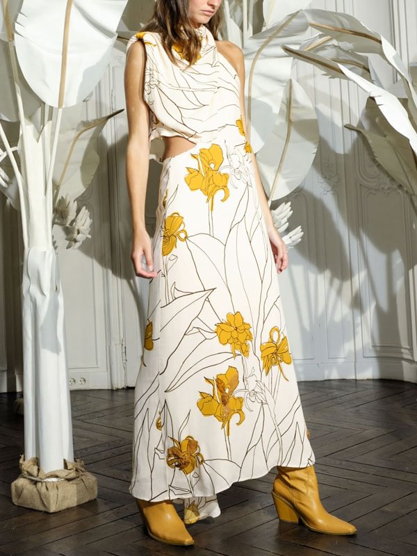 Sleeveless Slim Fit Vintage Print Runway Dress for Women