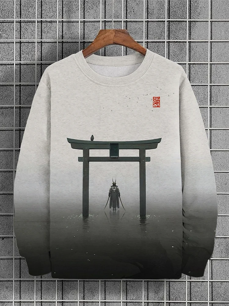 Men's Japanese Torii Samurai Printed Gradient Sweatshirt