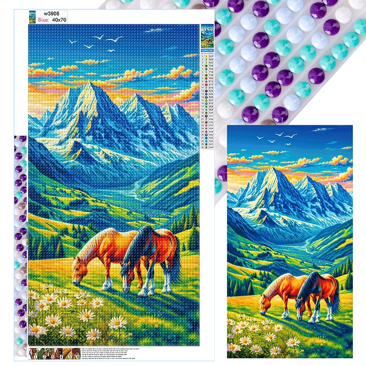 Horse 40*70cm (Canvas) Full Round Drill Diamond Painting gbfke