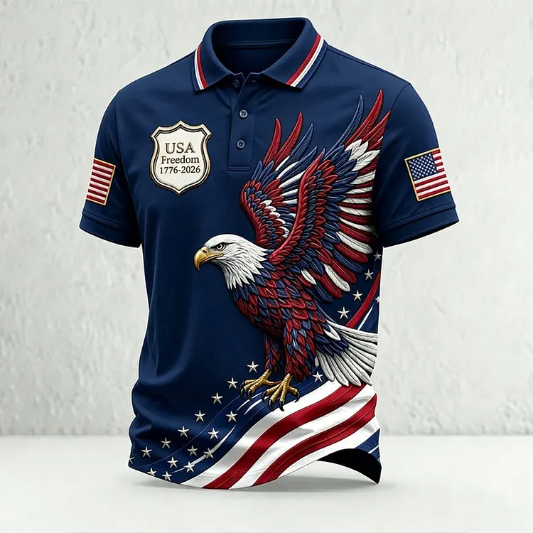 Men's American Flag Eagle Print Art Polo Shirt