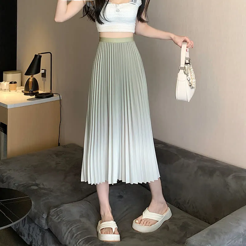 Gradient Color High Waist Pleated Skirt