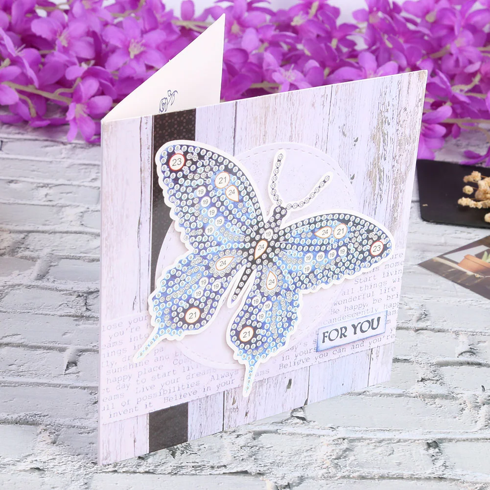 12pcs Diamond Painting Greeting Card - Rhinestone - Embroidery for Birthday【With White Envelope】