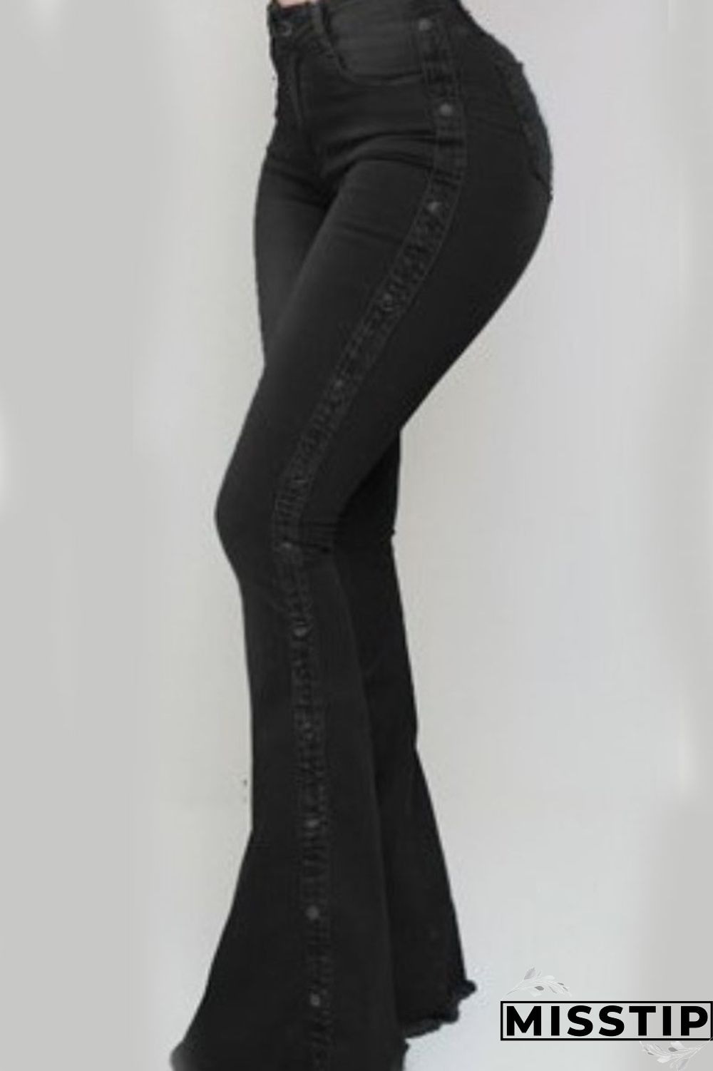 Light Blue Fashion Street Solid Rivets Patchwork Water Wash High-waisted Boot Cut Denim Jeans