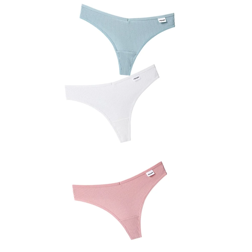 3PCS/Set G-string Panties Cotton Women's Underwear Sexy Panties Female Underpants Thong Solid Color Panty Lingerie T Back Design