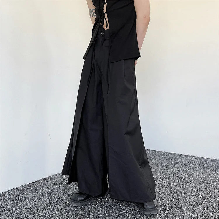 Niche Design Dark Knight Trouser Skirt Design Sense Double Layer Wide Leg Casual Pants-dark style-men's clothing-halloween
