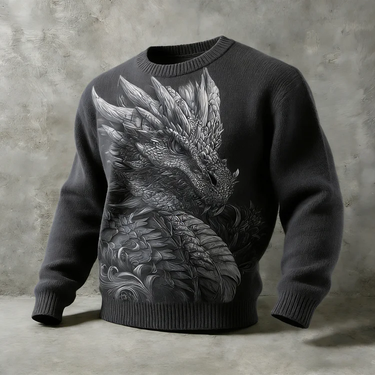 Men's Celtic Dragon Pattern Comfortable Crew Neck Sweater