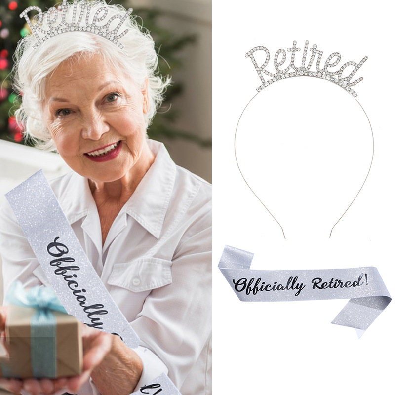 Glamorous Retirement Party Headband & Sash Set - Dazzling Glitter Accents