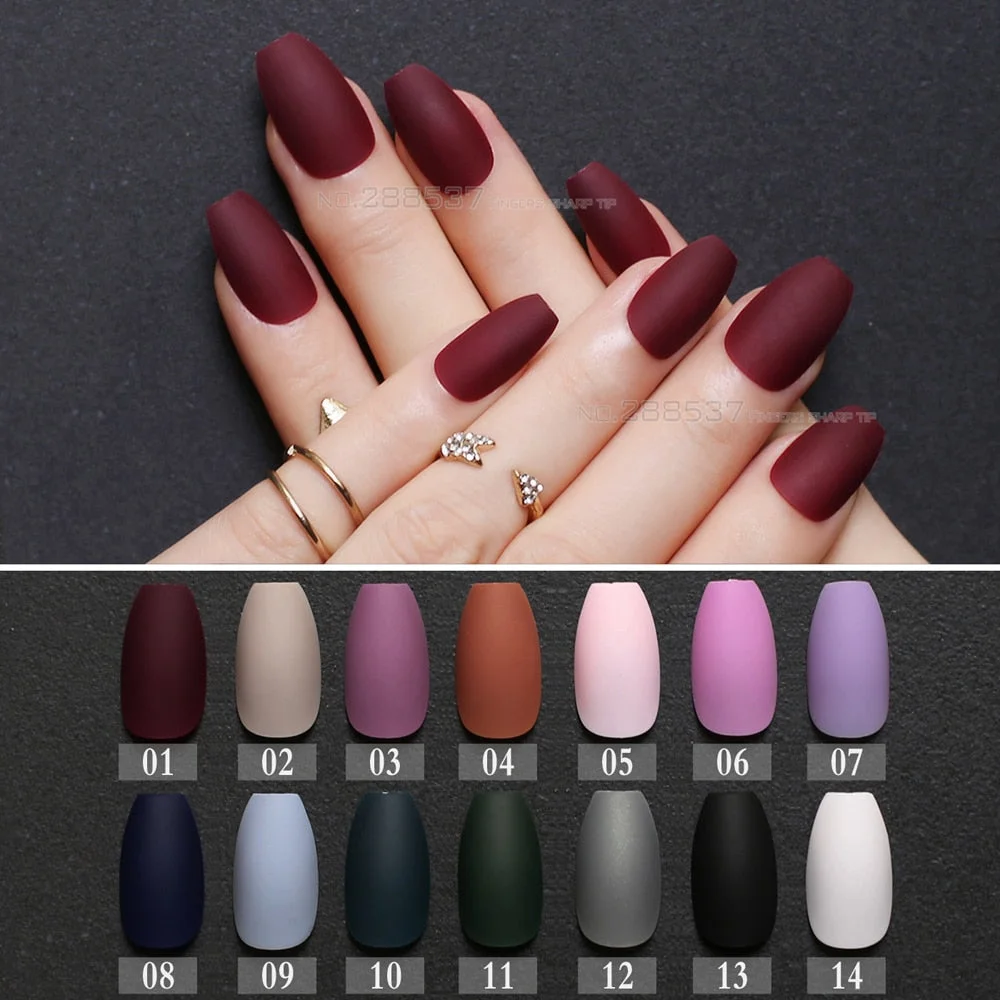 Matte burgundy Coffin False nails Gray Pure Blue Designs Nude 24pcs purple Full Nail Tips Pink Ballerinas red fake nail black