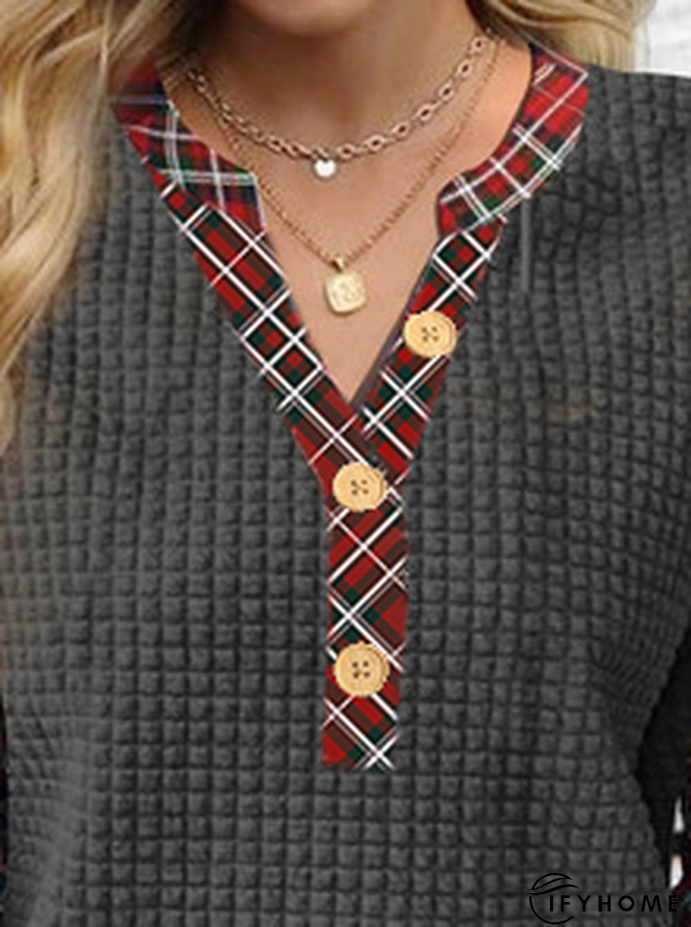 Plaid Stitching Loose Casual Sweatshirt | IFYHOME