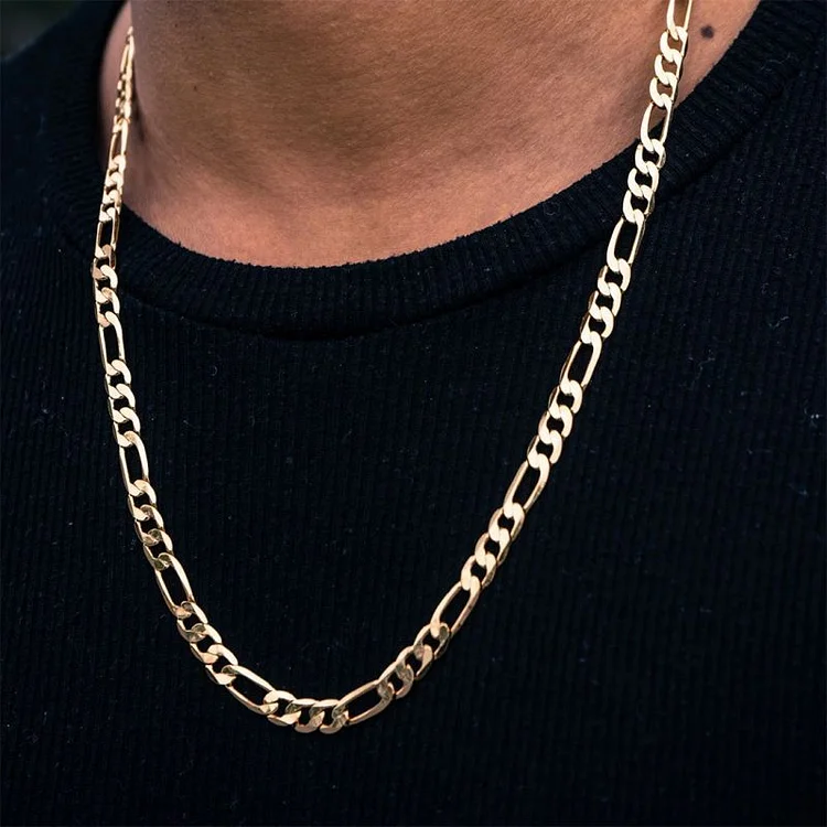 6MM 8MM 10MM Gold Mens Figaro Chain Necklace-VESSFUL