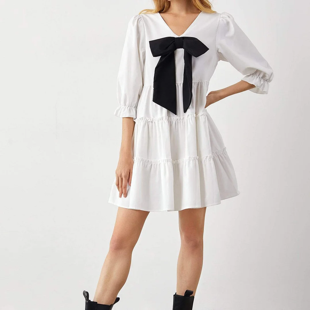 Nathalie Lovely Bow White Mini Dress