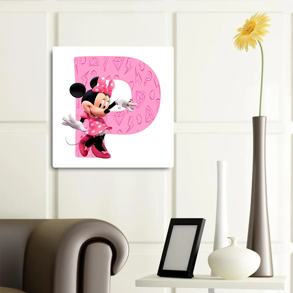 Full Round Diamond Painting 30*30cm - Letter P With Mickey Mouse