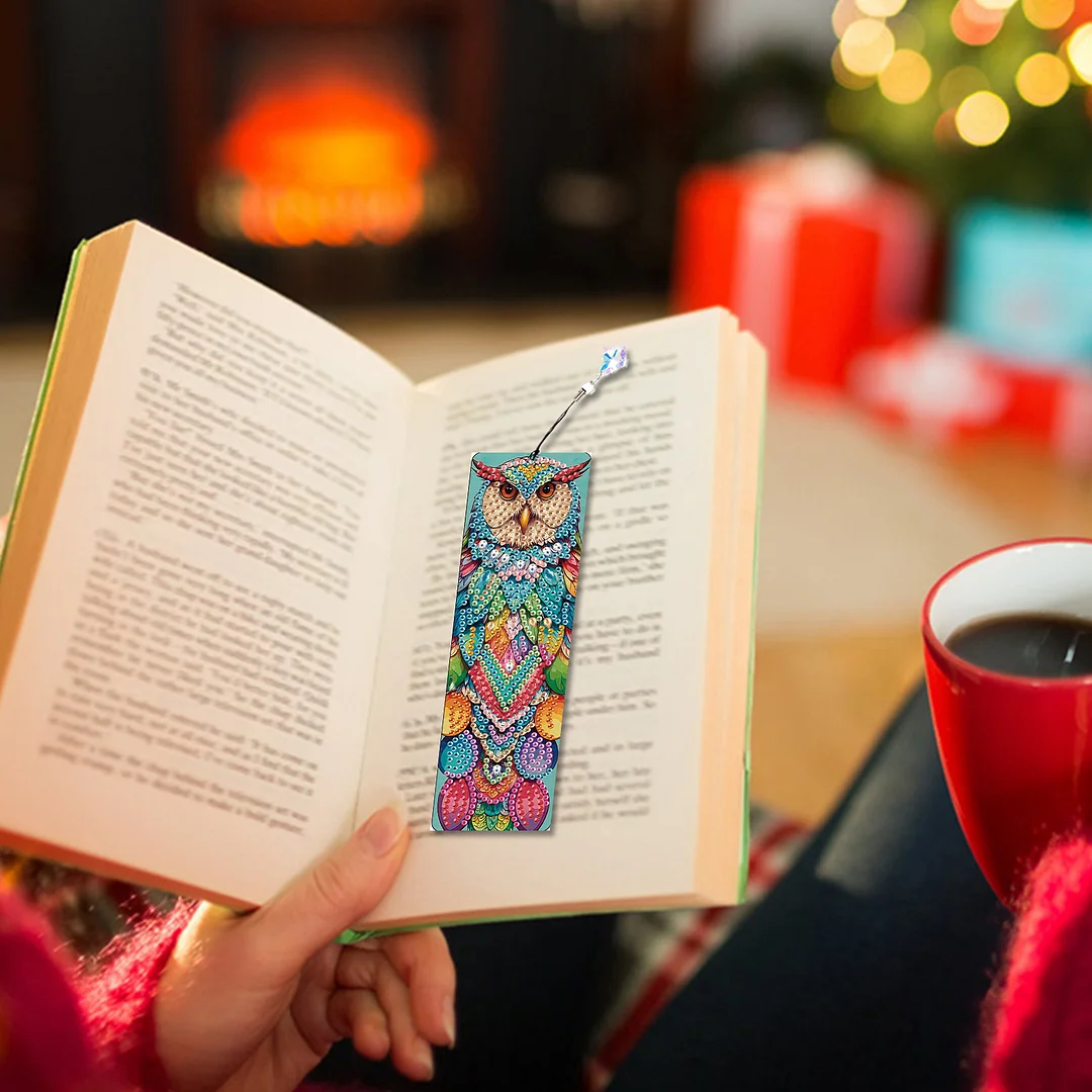 4Pcs Colorful Owl DIY Diamond Bookmark Art Projects Irregular Shaped Diamonds Diamond Painting Art Bookmarks with Crystal Pendants for DIY Making Beginners Adult Art Craft Supplies