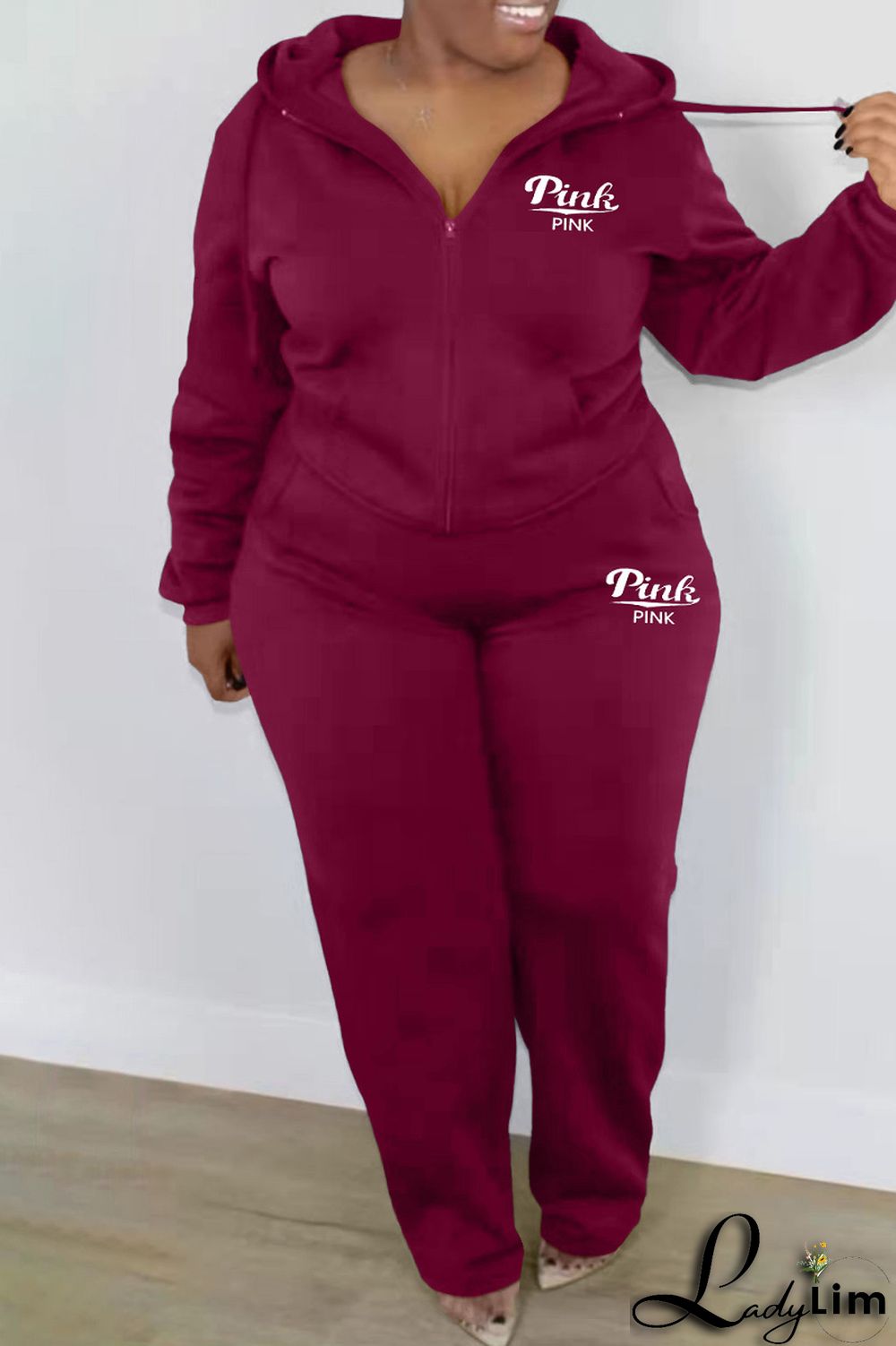 Black Fashion Casual Letter Print Basic Hooded Collar Plus Size Two Pieces