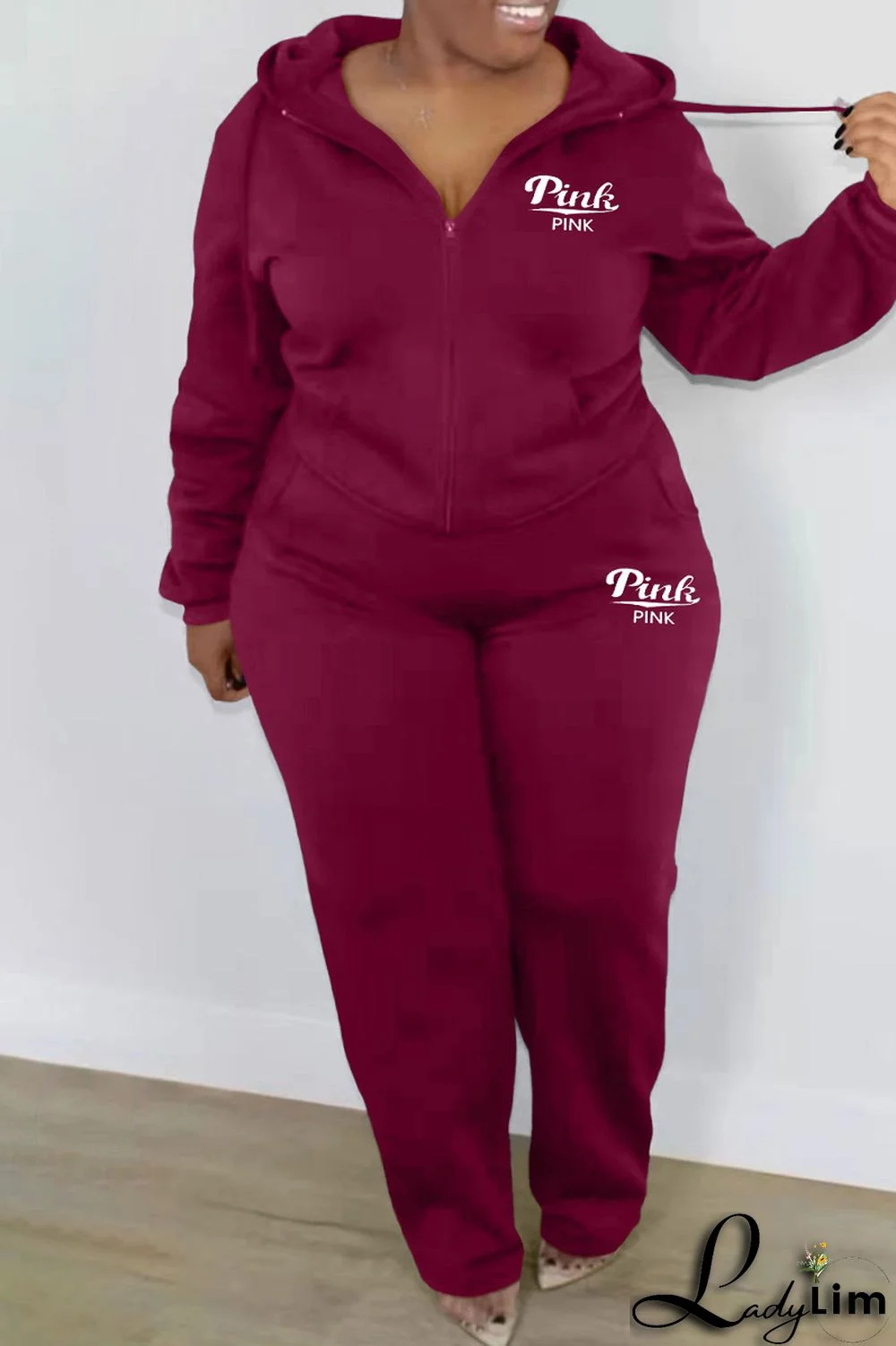 Black Fashion Casual Letter Print Basic Hooded Collar Plus Size Two Pieces