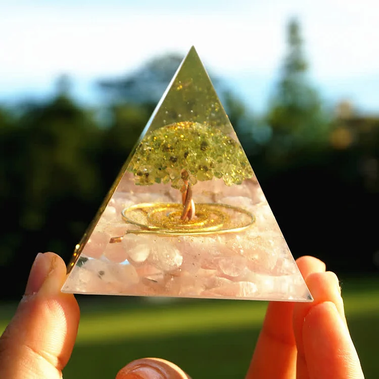 Rose Quartz Peridot Tree Of Life Orgone Pyramid