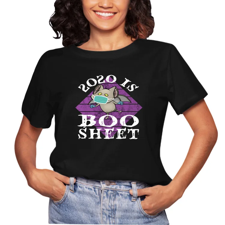 Women Casual Tee 2020 Is Boo Sheet Funny Halloween 2020 Vampire Bat Tie Dye T Shirt For Men - Heather Prints Shirts