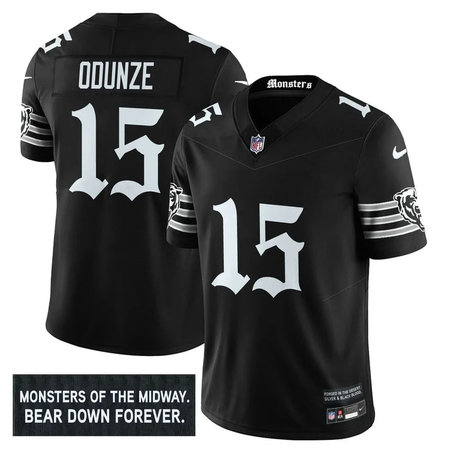 Men's Chicago Bears #15 Rome Odunze Black 'Gothic Monsters Edition' Vapor F.U.S.E. Limited Jersey
