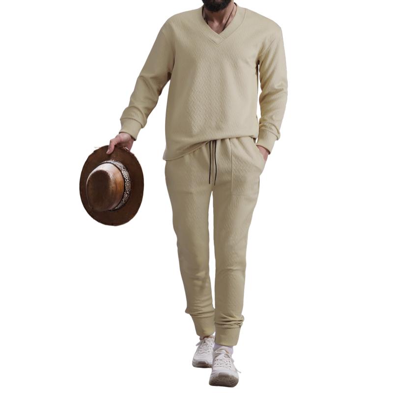 Men's Casual Jacquard Long-Sleeved Sweatshirt And Trousers Set 59978752Y