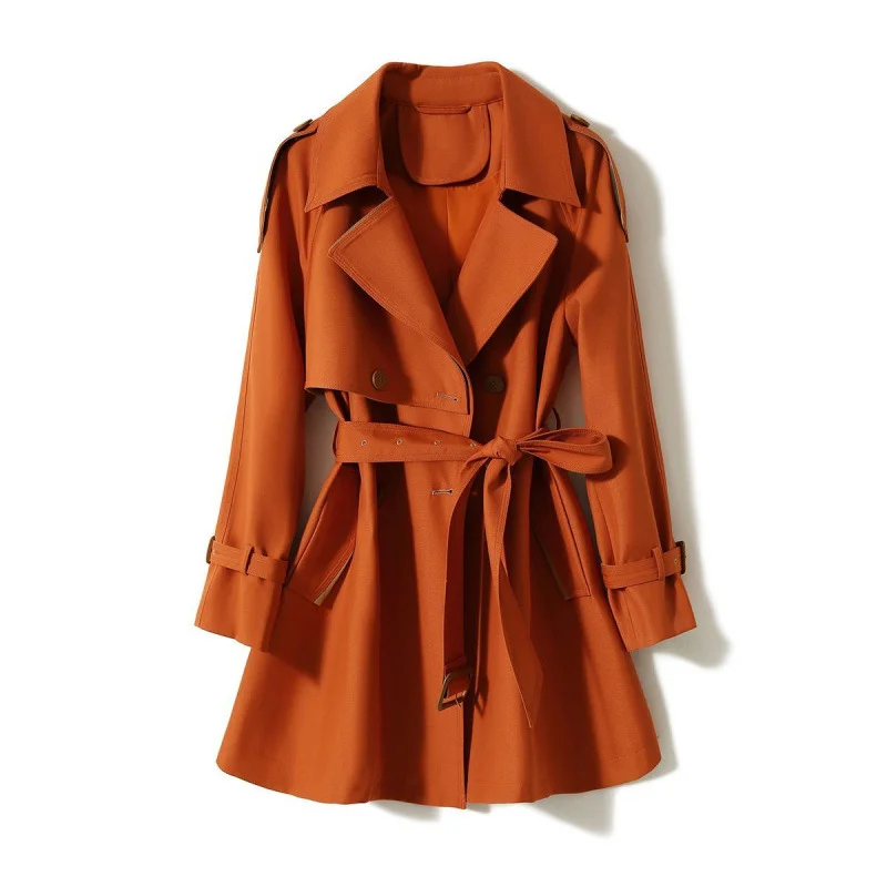 Woherb Orange Advanced Sense Of Short Elegant And Spontaneous Trench Coat Female 2024 Spring New Stylish Three-Dimensional Silhouette-Outfit Ideas