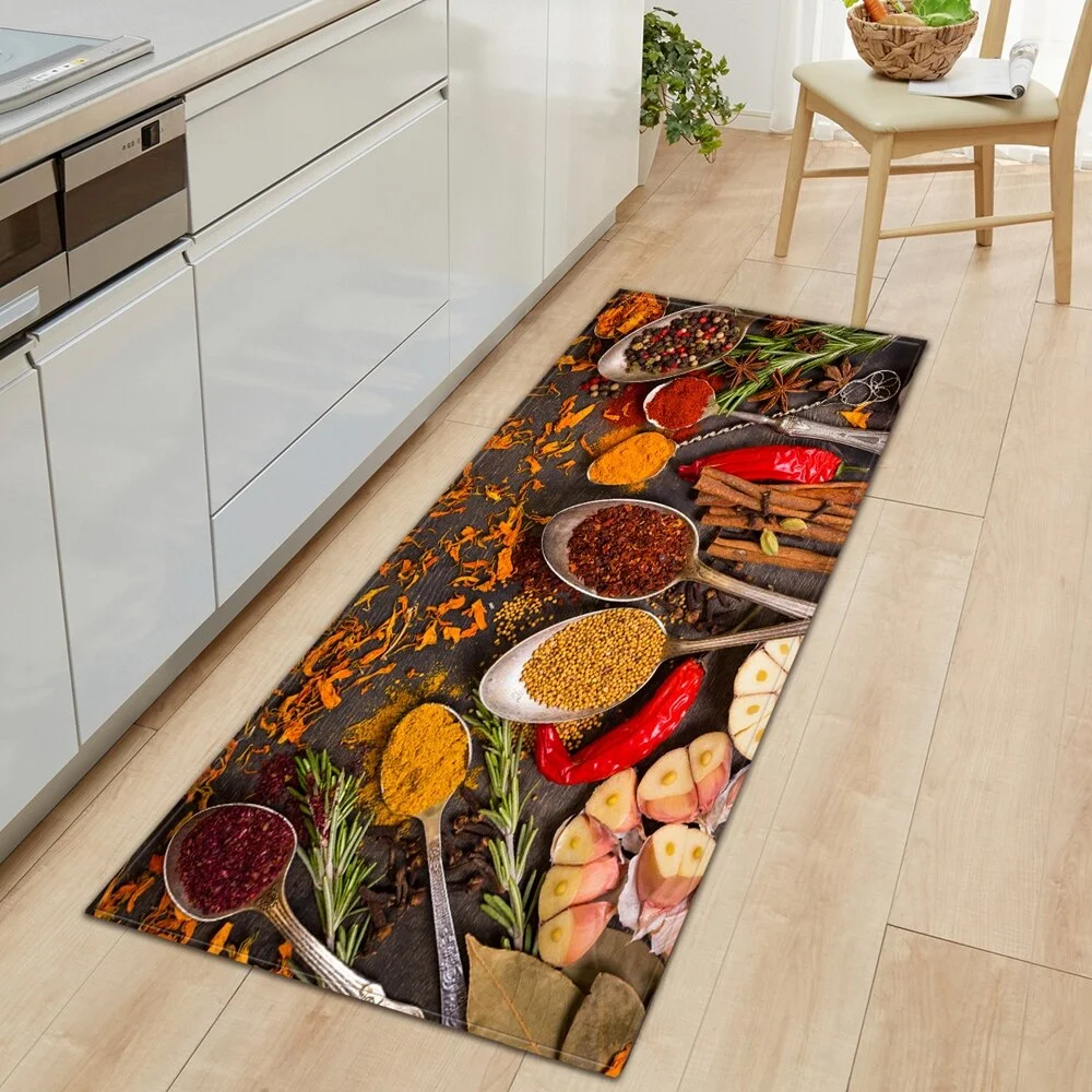 Seasoning Pattern Kitchen Floor Mat Home Entrance Doormat Bedroom Living Room Decoration Long Carpet Hallway Bath Anti-Slip Rugs