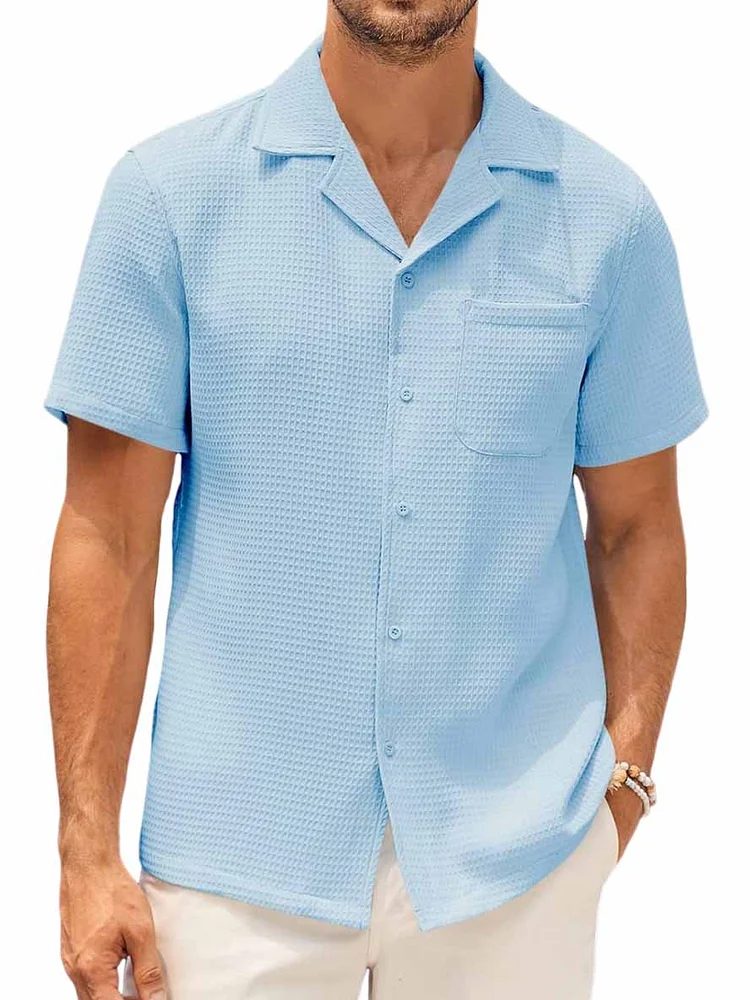 Men's Hawaiian Waffle Fabric Pocket Short Sleeve Shirt