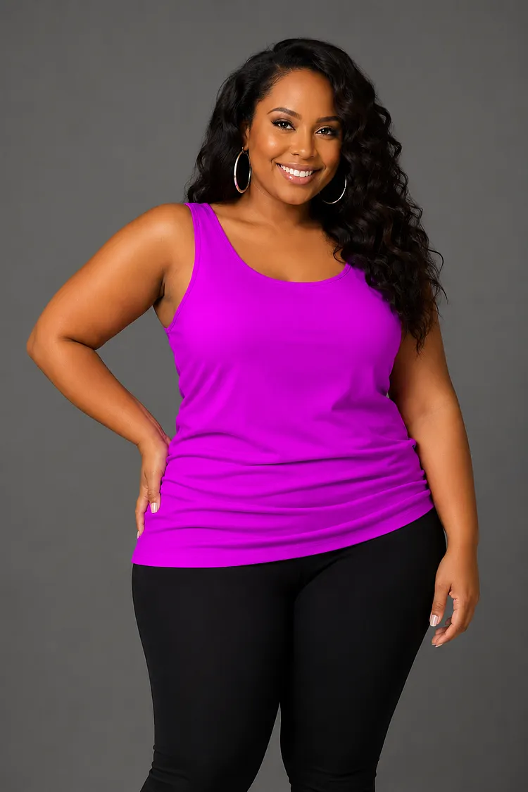 Xpluswear Design Plus Size Casual Magenta U Neck Sleeveless Tank Top 2024 - Xpluswear