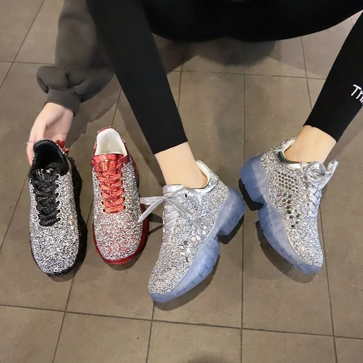 New Increase Walking Shoes for Women Outdoor Anti Slip Jogging Sport Sneakers Ladies Silver Red Breathable Gym Shoes 2020