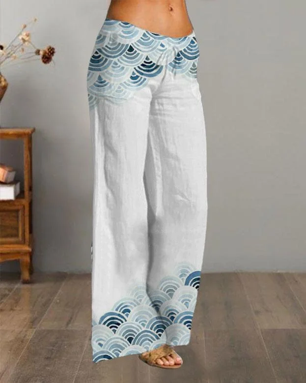 Japanese Auspicious Cloud Print Cotton Casual Pants