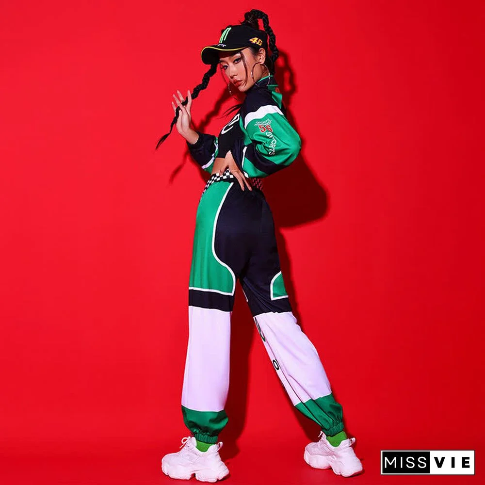 Letter Print Crop Top Shorts Mini Skirt Pants Colorblock Three Pieces Set