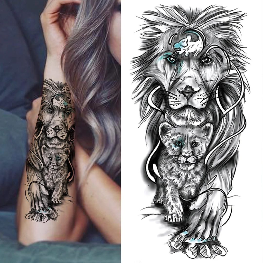 Sdrawing Wolf Forest Tattoo Sticker For Men Women Children Tiger Death Skull Temporary Tatoo Fake Lion Skeleton King Animal Tattoo