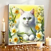 Framed Diamond Painting - Full Round Drill - White Cat (25x25cm)