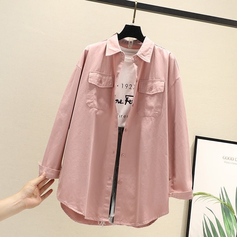Women Blouses Shirts Tunic Womens Tops And Blouses 2020 Womenswear Long Sleeve Clothing Button Up Down White Double Pockets New