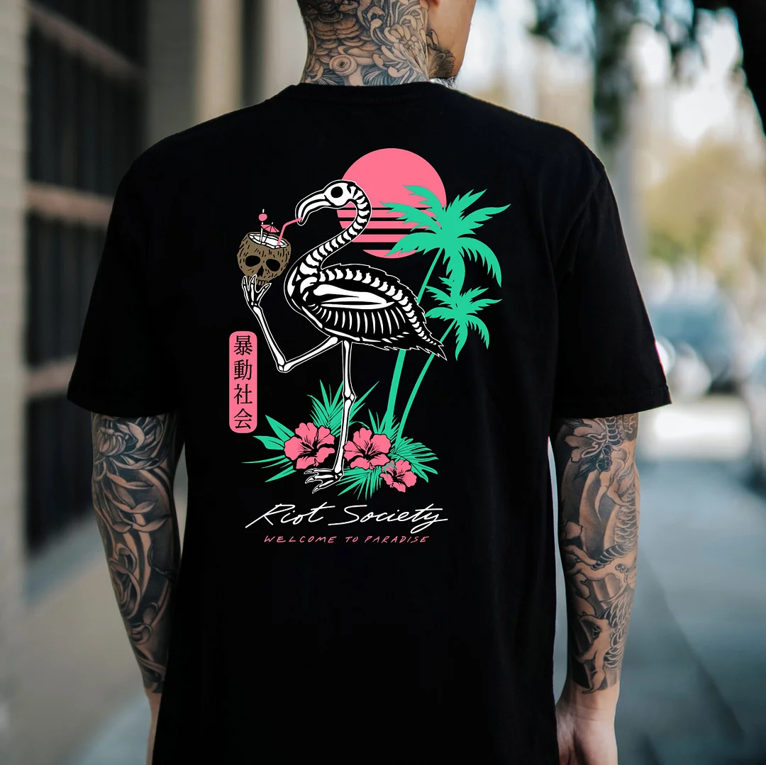 RIOT SOCIETY Flamingo Black Print T-Shirt