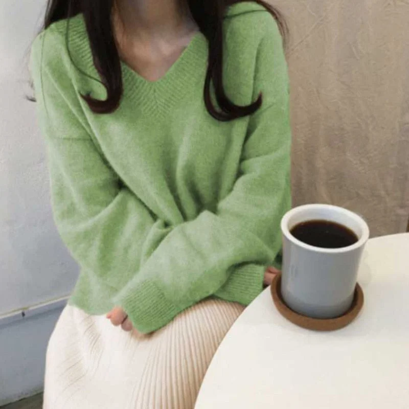 syiwidii oversize sweater women ribbed knitted V neck loose pullovers casual solid autumn winter clothes women green pink black