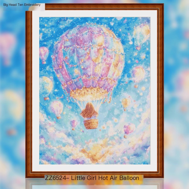 1set DIY Printed Cross Stitch Kit 【ZZ6539- Little Girl Hot Air Balloon】printed (stamped) cross-stitch Painting Fairy Cross Stitch