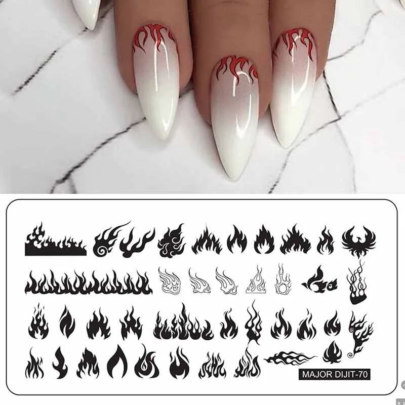 Major Dijit Nail Stamping Plates Sea Animal Flame Pattern Nail Art Design Image Plate Stencil Nails Tools For Nails-Nail Inspo