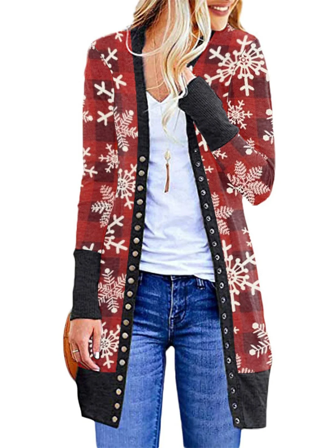 Women Long Sleeve V-neck Printed Top