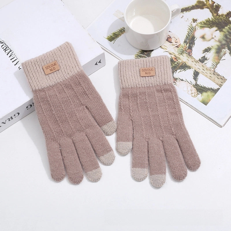 Alpaca Wool Knitted Touch Screen Gloves Women’s Full-finger Warm Padded Velvet Lovers Gloves Korean Winter Riding Gloves