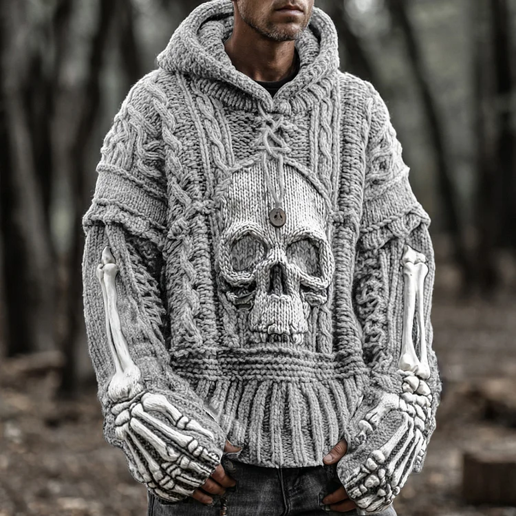 Men's Vintage Viking-style Skull-patterned Warm Sweater