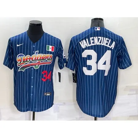 Men's Los Angeles Dodgers #34 Toro Valenzuela Navy Mexico Rainbow Cool Base Stitched Baseball Jersey 2GM9