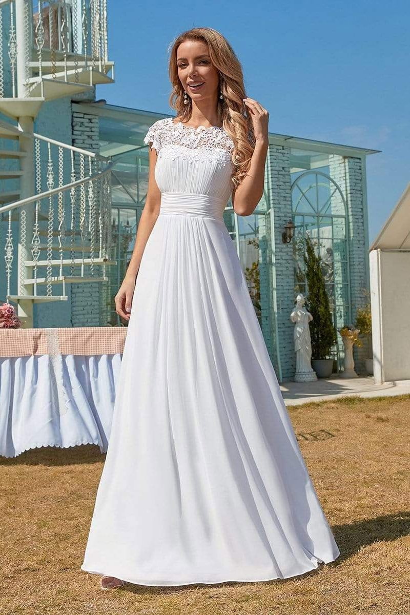Weißes Chiffon Hochzeitskleid mit Applikationen PD0345 Lunass