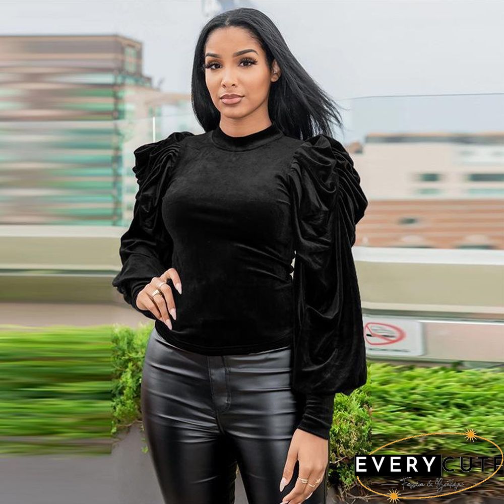 Puff Sleeve Flannelette Pullover Top