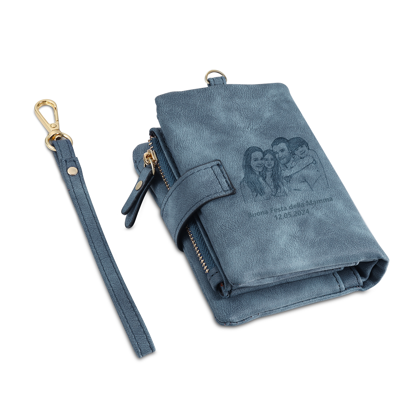 Portafoglio in PU pelle con 6 nomi & 2 testi & 1 foto personalizzati per mamma